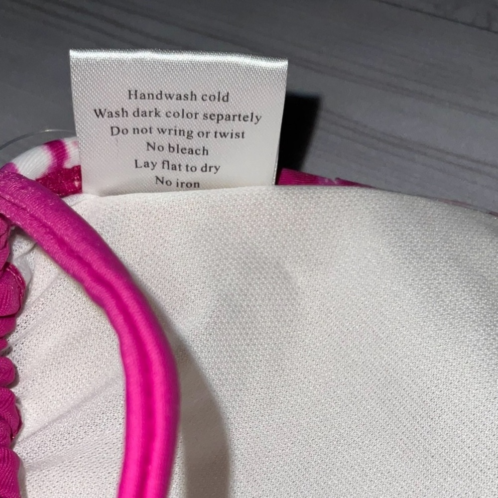 NEW WET SEAL Tie-Dye Bikini Set Pink White Ruffle Triangle Top Side Tie Bottom M - Picture 12 of 13